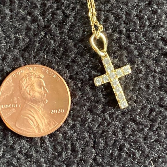Source Unknown Jewelry - Cross Necklace, Tiny, Gold Plated Sterling Silver with zirconia